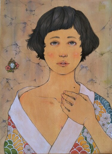 绘画 标题为“古壁の前で” 由よしおてつ, 原创艺术品, 丙烯