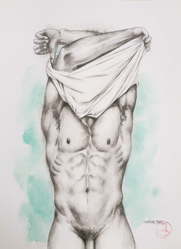 제목이 "White T-shirt"인 미술작품 Hongtao Huang로, 원작, 수채화