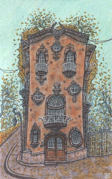 Old autumn house Drawing titled "Old autumn house" by Zaur Romanov, Original Artwork, Marker