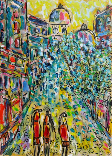 Ζωγραφική με τίτλο "Femmes et tilleul" από Jean Mirre, Αυθεντικά έργα τέχνης, Λάδι