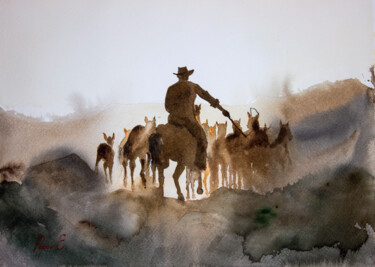 제목이 "Cowboy's life"인 미술작품 Eugene Popov로, 원작, 수채화