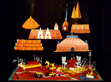 Scenography for the performance "The Kid and Carlson" 雕塑 标题为“Scenography for the…” 由Iryna Lupashchenko, 原创艺术品, 金属 安装在木板上