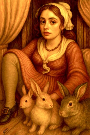 绘画 标题为“Mother of Rabbits” 由Spencer Derry, 原创艺术品, AI生成的图像
