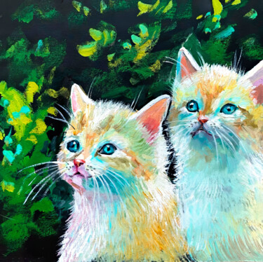 Curious Kittens 제목이 "Curious Kittens"인 미술작품 Yerkezhan Kamentayeva로, 원작, 기름