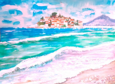 Coastal Paradise Day Schilderij getiteld "Coastal Paradise Day" door Yerkezhan Kamentayeva, Origineel Kunstwerk, Acryl