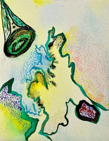 trasnmission i (bangkok) - yellow green abstract Σχέδιο με τίτλο "trasnmission i (ban…" από Lya Helia, Αυθεντικά έργα τέχνης, Μελάνι