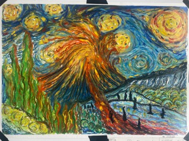 Pittura intitolato "Le Volcan du printe…" da Francoise Bougeon, Opera d'arte originale, Olio