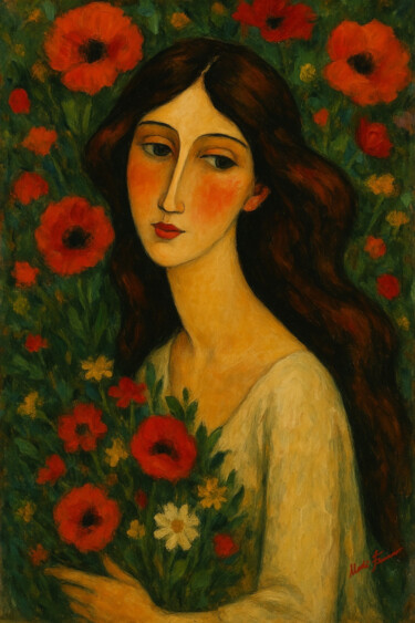 数字艺术 标题为“She carried flowers…” 由Valeria Di Pietro, 原创艺术品, AI生成的图像