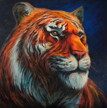 Majestic Tiger in Bold Colors Schilderij getiteld "Majestic Tiger in B…" door Yerkezhan Kamentayeva, Origineel Kunstwerk, Olie