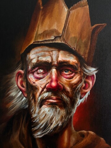 「Fallen King」というタイトルの絵画 Pavel Zubkovによって, オリジナルのアートワーク, オイル ウッドストレッチャーフレームにマウント