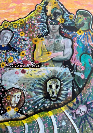 绘画 标题为“Men, Flowers and De…” 由Michel Spanos, 原创艺术品, 丙烯