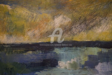Painting titled "TRAMONTO SUL LAGO…" by Giovanni Battista Cau, Original Artwork, Tempera