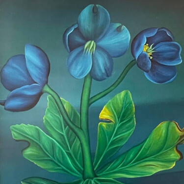 绘画 标题为“Blue flowers” 由Vinko Hlebs, 原创艺术品, 油 安装在木质担架架上