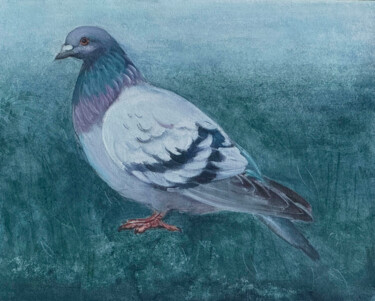 绘画 标题为“Pigeon on an emeral…” 由Aliia Giliazova, 原创艺术品, 水彩