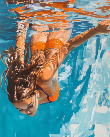 数字艺术 标题为“Swimming girl in bl…” 由Milouu, 原创艺术品, 数字油画