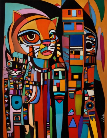 绘画 标题为“Totem cat 120” 由L.Roche, 原创艺术品, 丙烯 安装在其他刚性面板上