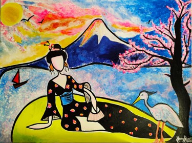 绘画 标题为“Rêverie Japonaise” 由Jenyfair, 原创艺术品, 丙烯 安装在木质担架架上