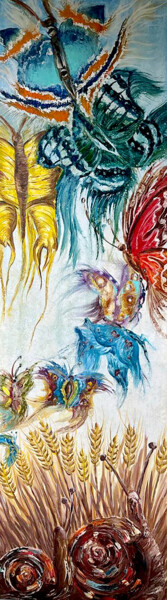 绘画 标题为“Snail and butterfly” 由Viki Dar, 原创艺术品, 油 安装在木质担架架上