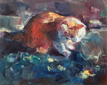 绘画 标题为“Chat coloré XIV” 由Marta Lipowska, 原创艺术品, 油 安装在木质担架架上