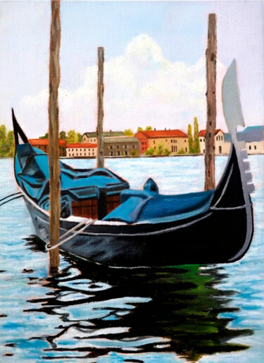 Painting titled "Calm Gondola on Wat…" by Yerkezhan Kamentayeva, Original Artwork, Oil