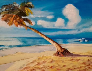 Schilderij getiteld "Calm Beach Scene wi…" door Yerkezhan Kamentayeva, Origineel Kunstwerk, Acryl
