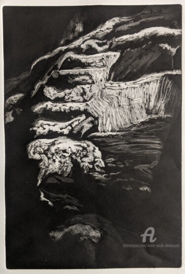 Prenten & gravures getiteld "Marcher dans la pén…" door Marie-Paule Demarquez, Origineel Kunstwerk, Gravure Gemonteerd op Ka…