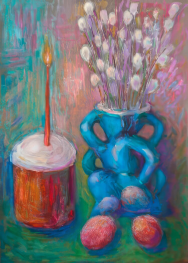 Whimsical Still Life with Flowers 绘画 标题为“Whimsical Still Lif…” 由Yerkezhan Kamentayeva, 原创艺术品, 油