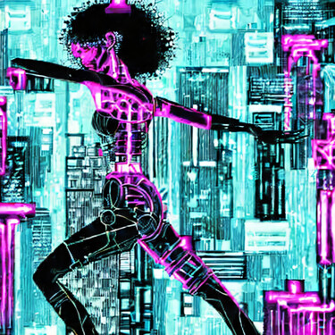Digital Arts titled "Pink blue dancing r…" by Meahau, Original Artwork, AI generated image