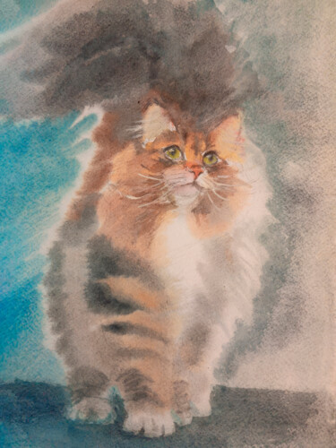绘画 标题为“Elegant Cat” 由Yerkezhan Kamentayeva, 原创艺术品, 油