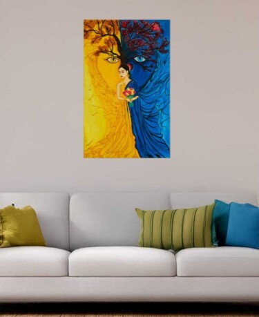 Schilderij getiteld "TEARS BEHIND THE BL…" door Ajnabi Kumari Ajnabi Singh, Origineel Kunstwerk, Acryl Gemonteerd op Houten…