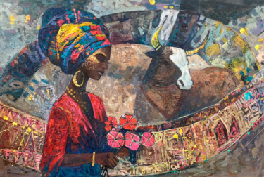 Vibrant Woman in Nature 「Vibrant Woman in Na…」というタイトルの絵画 Yerkezhan Kamentayevaによって, オリジナルのアートワーク, アクリル