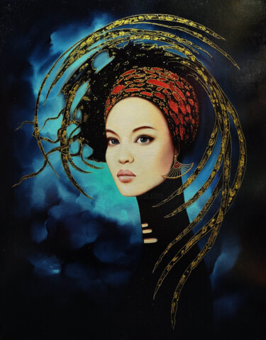 Pintura titulada "Serene Woman with M…" por Yerkezhan Kamentayeva, Obra de arte original, Acrílico