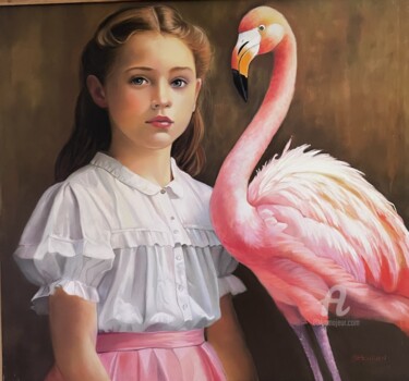 Pintura intitulada "Lili et le flamant…" por Brigitte Bouron, Obras de arte originais, Pastel