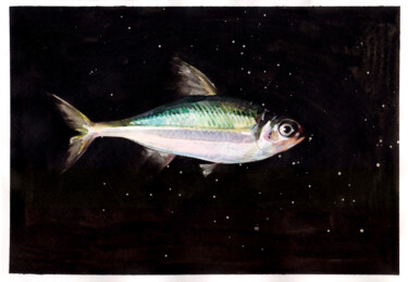 Night under water 绘画 标题为“Night under water” 由Leyla Zhunus, 原创艺术品, 水彩