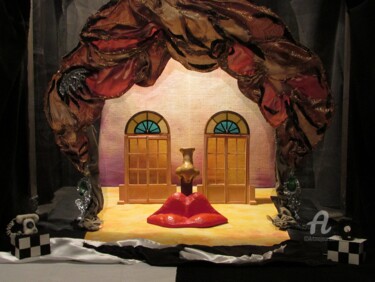 SCENE DESIGN FOR THE PERFORMANCE "Too Married Taxi Driver" Scultura intitolato "SCENE DESIGN FOR TH…" da Iryna Lupashchenko, Opera d'arte originale, Cartapesta Montato su Pannello di…