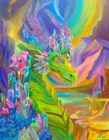 绘画 标题为“Crystal Cave Dragon” 由Natalia Wilkinson, 原创艺术品, 丙烯 安装在木质担架架上