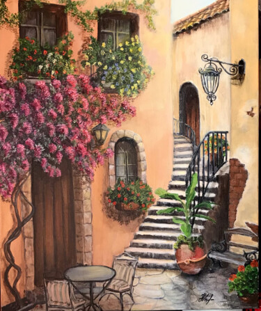 绘画 标题为“Mediterranean court…” 由Natalia Glazunova, 原创艺术品, 丙烯 安装在木质担架架上