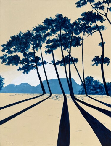 「20h14 au Cap Coz」というタイトルの絵画 Frédéric Cadiouによって, オリジナルのアートワーク, アクリル ウッドストレッチャーフレームにマウント