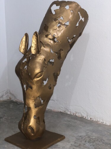 golden horse headSteel Animal Figurine, Wildlife Art .Outdoo 「golden horse headSt…」というタイトルの彫刻 Youssef Ezzamaniによって, オリジナルのアートワーク, アルミニウム