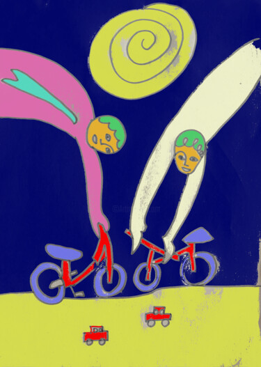 图画 标题为“Les petits vélos ro…” 由Marie-Pierre Valat, 原创艺术品, 标记