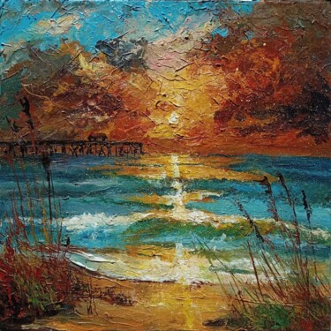 Pintura intitulada "Sunset on the pier" por Sasha Brisac, Obras de arte originais, Acrílico