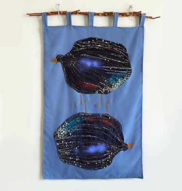 「Embroidery "Quails"」というタイトルのテキスタイルアート Елизавета Пугачеваによって, オリジナルのアートワーク, 刺繍