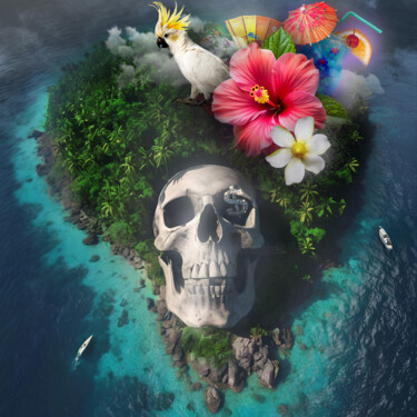 Arts numériques intitulée "Une ile paradisiaqu…" par Karine Garelli (Reds Robin), Œuvre d'art originale, Image générée par l…