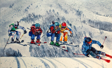 Skiing Adventure 绘画 标题为“Skiing Adventure” 由Yerkezhan Kamentayeva, 原创艺术品, 油