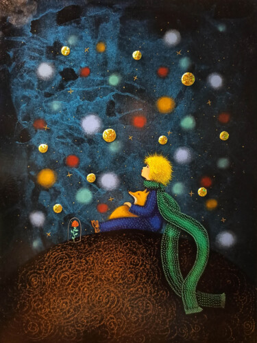 绘画 标题为“Child and Fox” 由Yerkezhan Kamentayeva, 原创艺术品, 丙烯