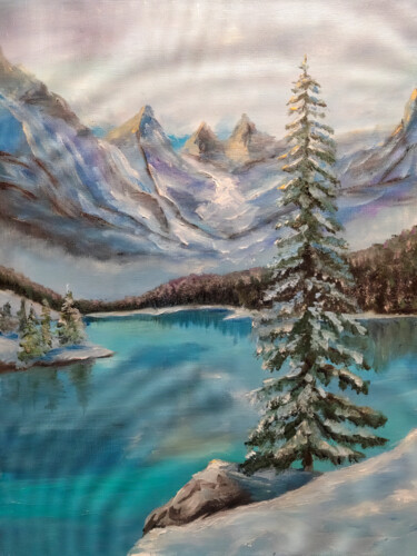 绘画 标题为“Winter Lake and Mou…” 由Nurgaliy Abdigaliyev, 原创艺术品, 油