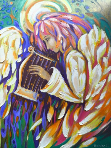 Large Angel Original Аngel From Heaven Impasto Spiritual Art 绘画 标题为“Large Angel Origina…” 由Svetlana Sindere, 原创艺术品, 油 安装在木质担架架上