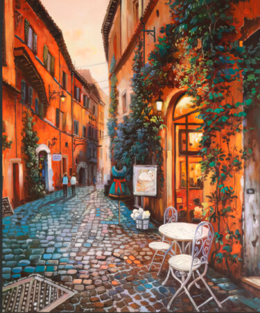 Italian Street Scene Pintura intitulada "Italian Street Scene" por Nurgaliy Abdigaliyev, Obras de arte originais, Óleo