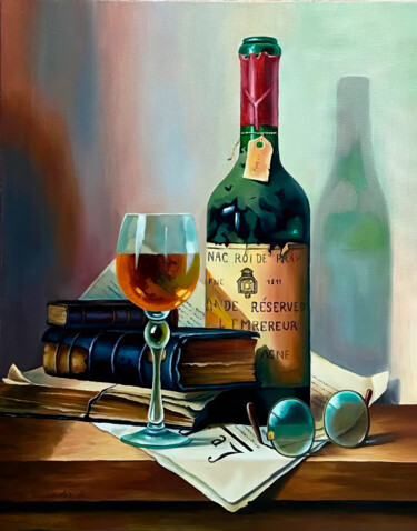 绘画 标题为“Vintage Wine Books” 由Nurgaliy Abdigaliyev, 原创艺术品, 油