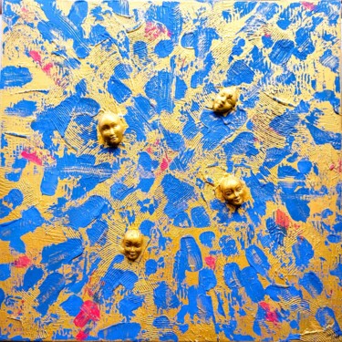 绘画 标题为“Blue on gold” 由Igor Kotnik, 原创艺术品, 丙烯 安装在木质担架架上